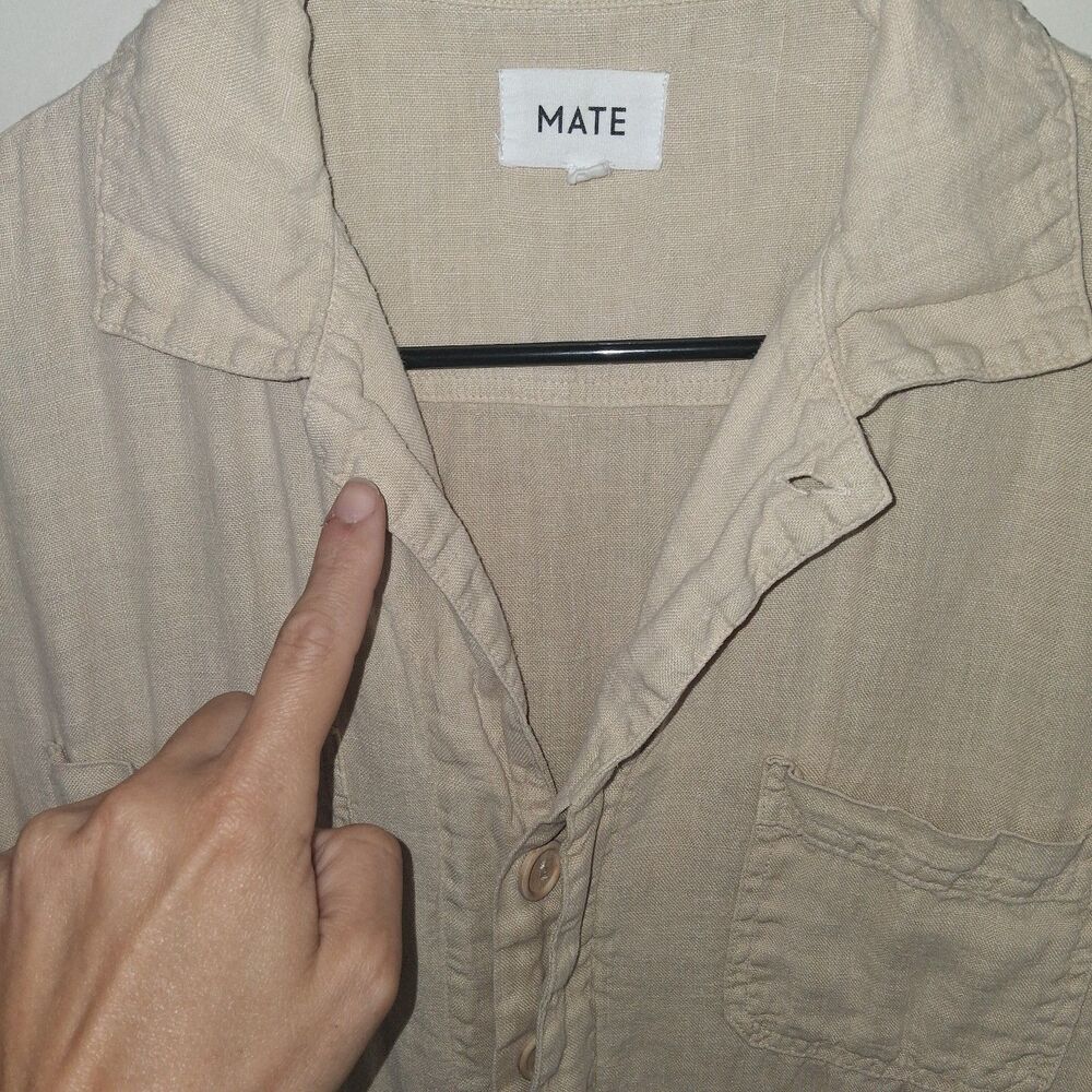 MATE the Label Organic Linen Short Sleeve Utility Jumpsuit S Beige Minimalist - Picture 6 of 12